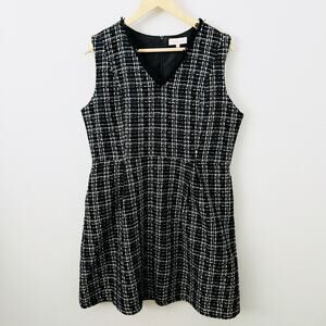 SOLITAIRE | Black White Metallic Dress Soft Tweed Fit & Flare Pleated | Size 12